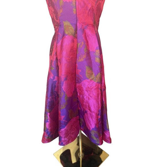 Adrianna Papell Floral Fit and Flare Dress 10 Jacquard Cocktail Easter Wedding - Picture 8 of 13